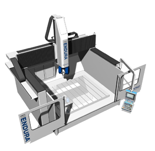 linear gantry milling machine, modular-designed five-axis, CFRP and GRP, ureol, aluminum, finishing cast, steel materials.