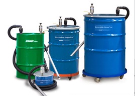 Premium Reversible Drum Vac™ System vacuum fills a 55 gallon drum in less than two minutes